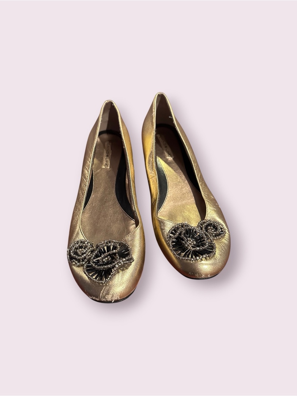 Bandolino Women's Metallic Gold Beaded Flower Ballet Flats Size 9